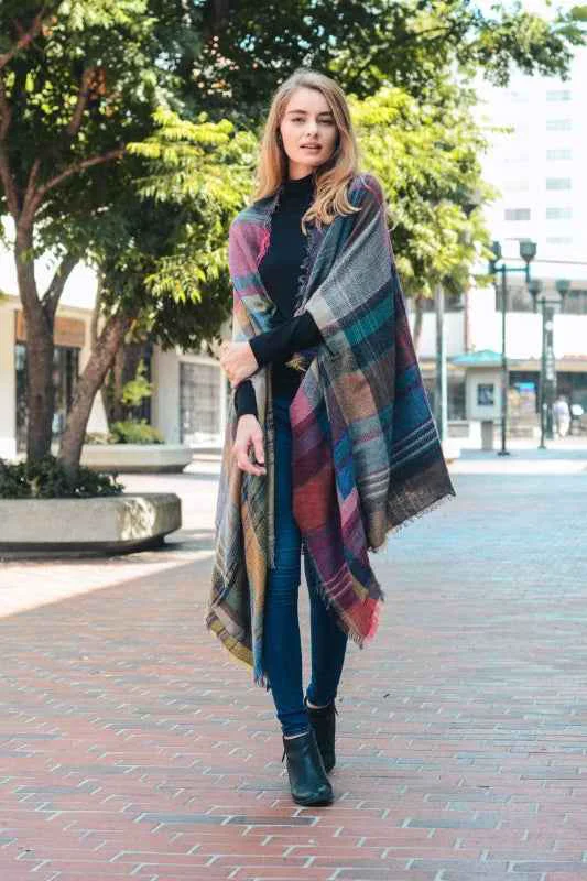 Reusable Plaid Ruana Wrap Quality