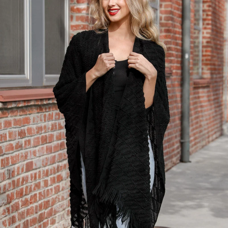 Certified Tasseled Knit Ruana Consistent