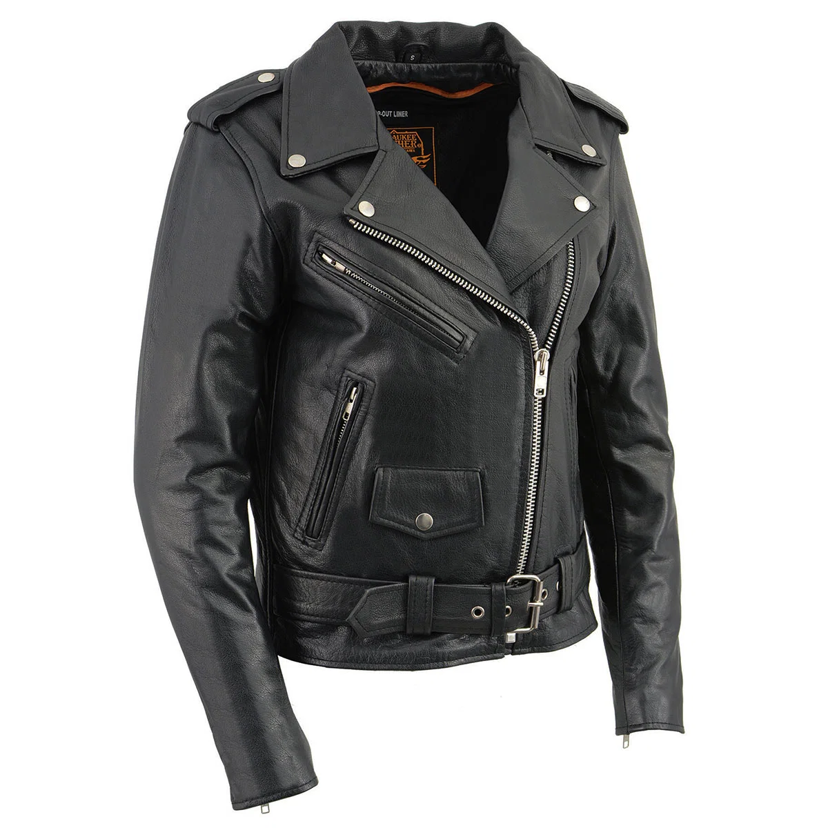 Practical Milwaukee Leather LKL2701 Women's Classic Black Premium Leather Motorcycle Rider Jacket with Built-In Belt Long-Lasting