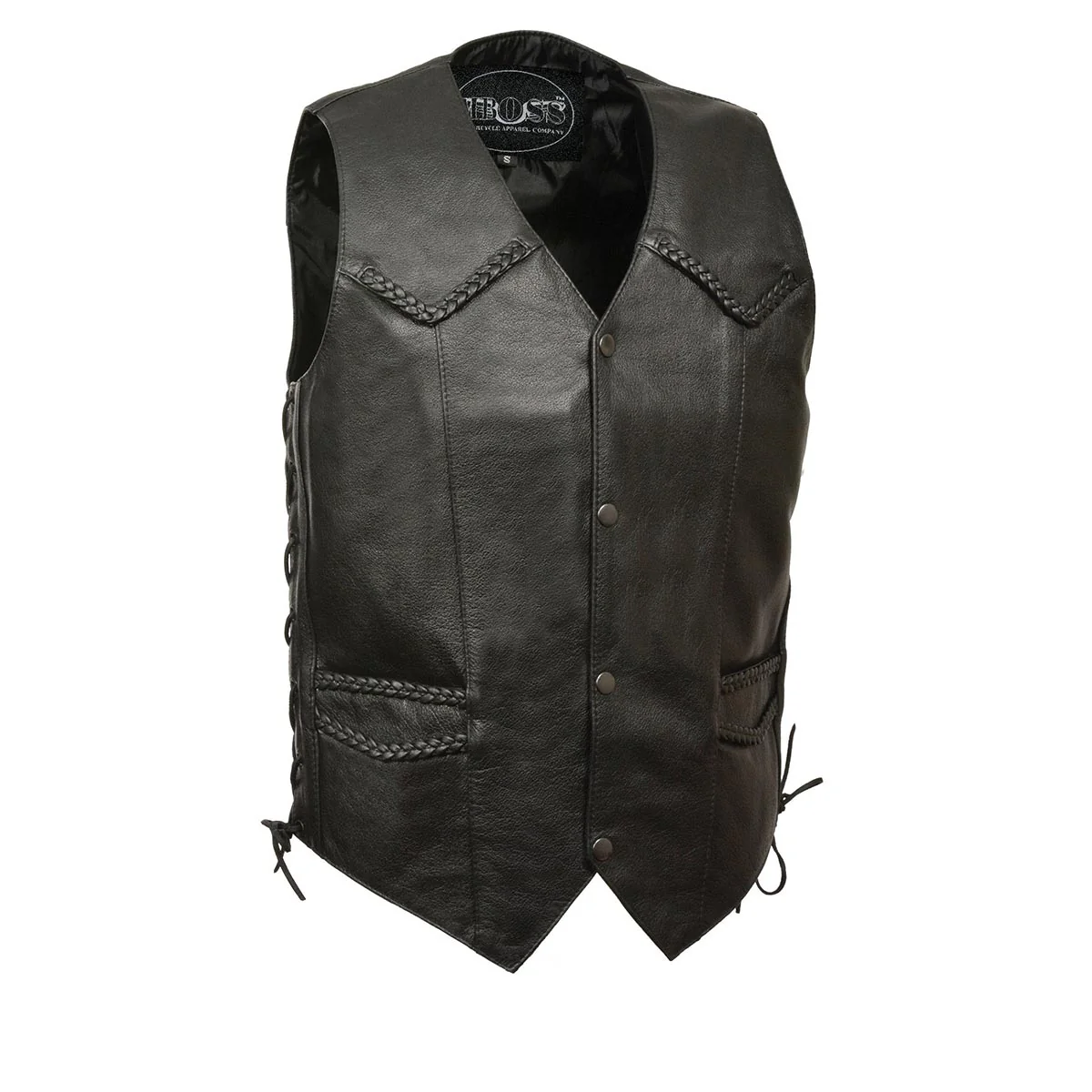 Relaxed M-Boss Motorcycle Apparel BOS13512 Men s Braided Motorcycle Biker Leather Vest with Side Laces Convenient