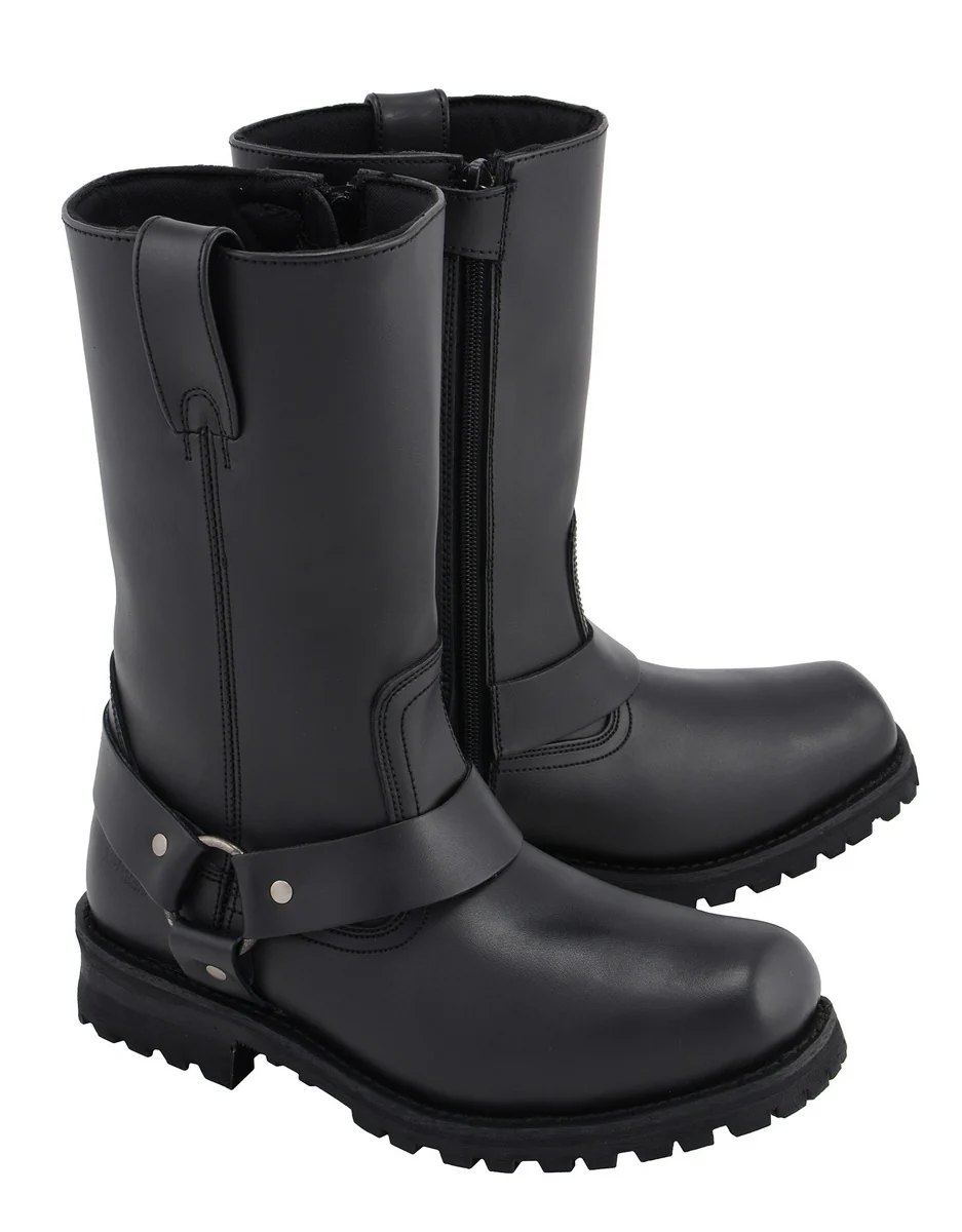 Dependable M-Boss Apparel BOS49001 Men's Classic 12-inch Black Harness Leather Motorcycle Boots Fast