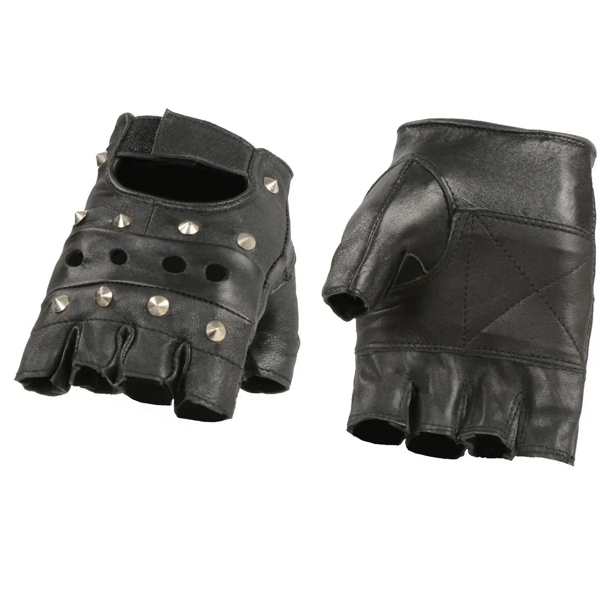 Innovative M Boss Motorcycle Apparel BOS37560 Men's 'Studded' Black Leather Fingerless Gloves Premium Material
