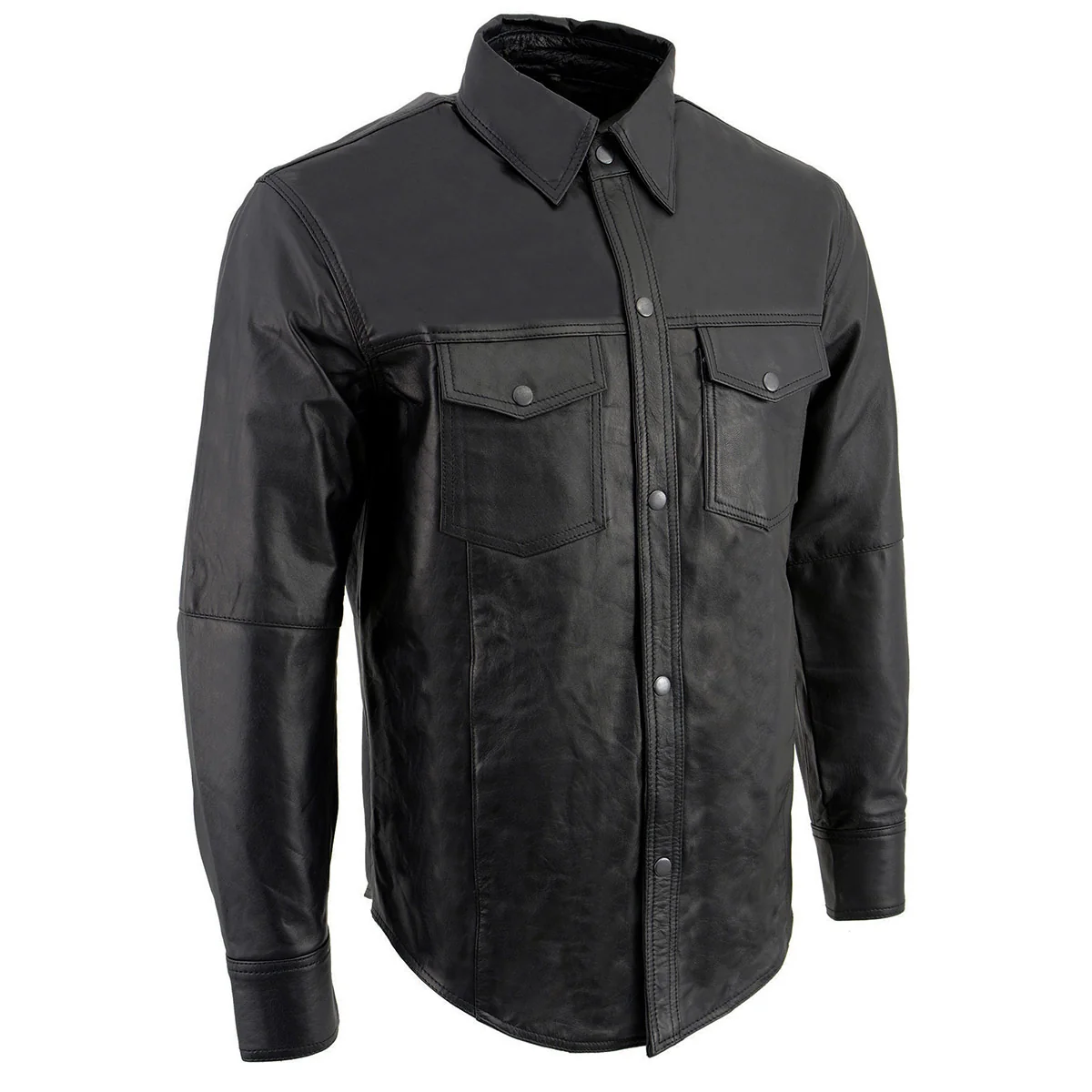 Pure Milwaukee Leather LKM1600 Men's Black Lightweight Casual Biker Style Leather Shirt Clean