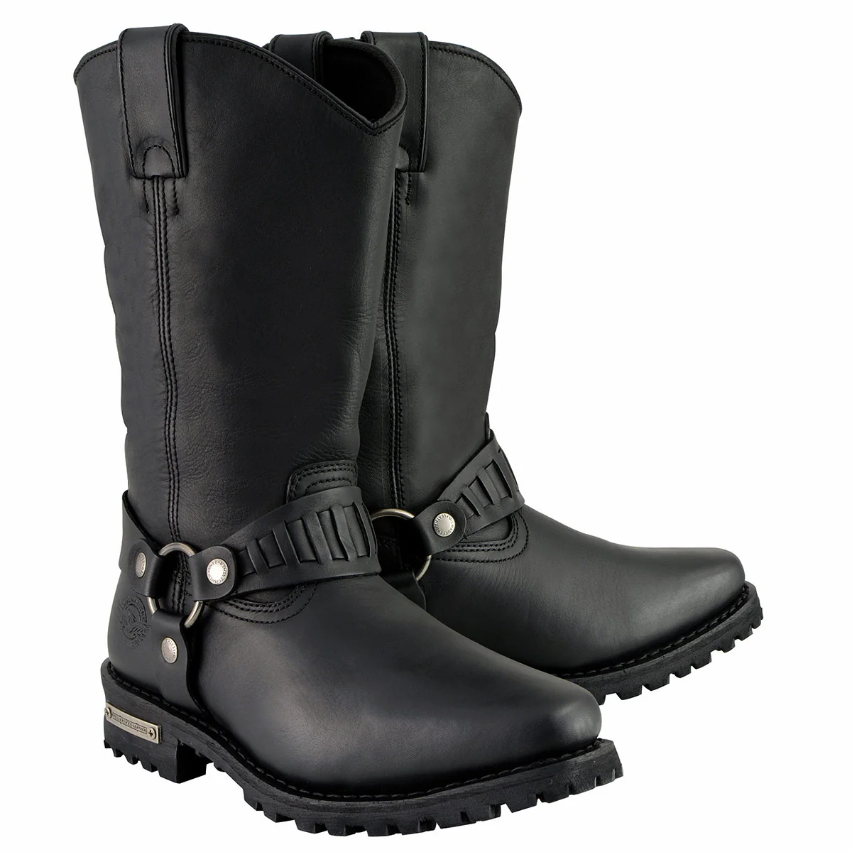 High-Quality Milwaukee Leather Men s Classic Harness Black Leather 11-Inch Western Style Motorcycle Boots MBM9015 Excellent