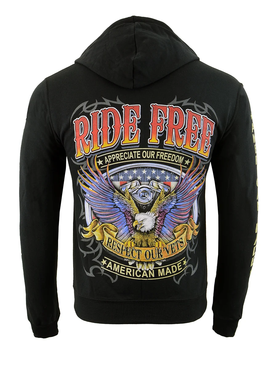 High-Grade Biker Clothing Co. BCC118005 Men's Black 'Ride American Made' Motorcycle Hoodie Quality