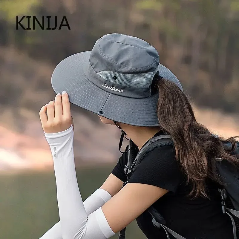 Convenient Women Ponytail Fisherman Hat - Stylish and Functional Outdoor Sun Cap Eco-Friendly