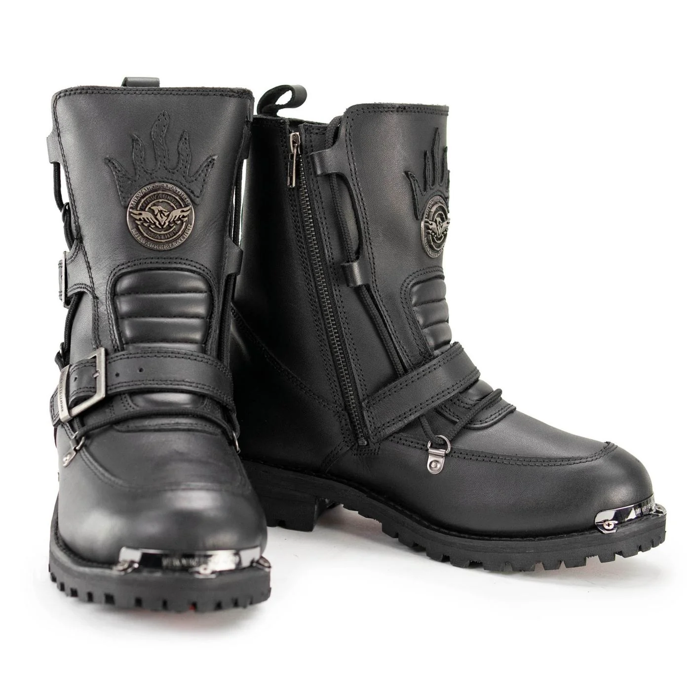 Long-Lasting Milwaukee Leather MBM9076 Men s Black Tactical Logger Leather Boots with Buckle Enhancement Classic