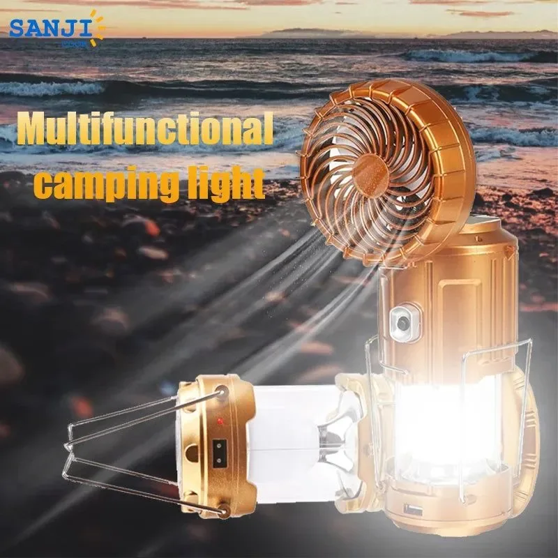 Trendy Multifunctional Led Camping Light Rechargeable Camping Lamp Solar Power Charging Portable Fan Lantern Emergency Outdoor Lighting Top-Quality