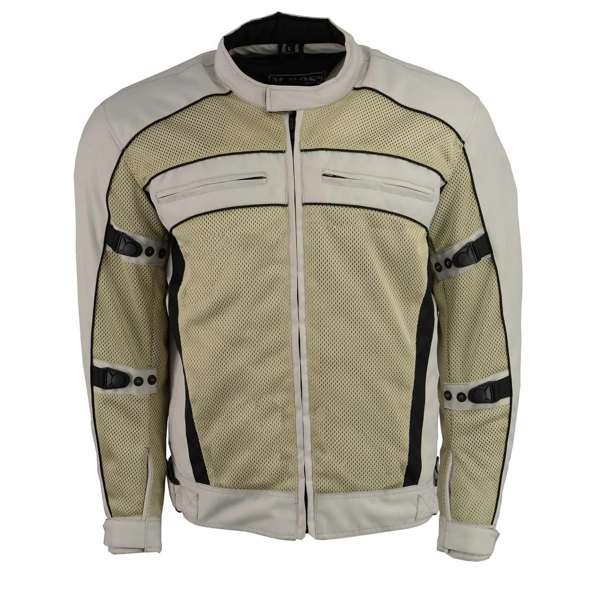 Natural M Boss Motorcycle Apparel BOS11705 Men's Silver Mesh and Nylon Motorcycle Racer Jacket with Armor Protection Secure
