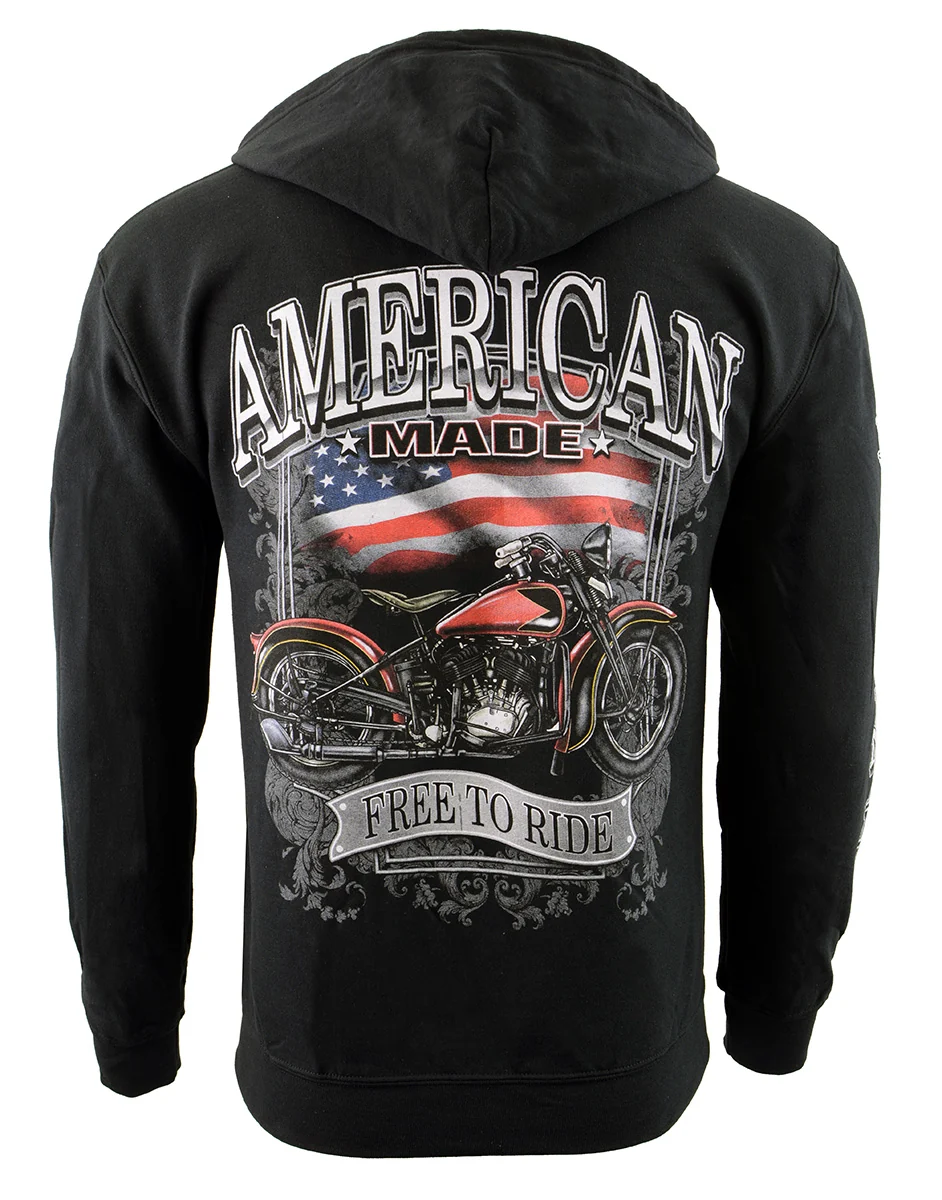 Fashionable Biker Clothing Co. BCC118001 Men's Black 'American Made- To Ride' Motorcycle Hoodie Breathable