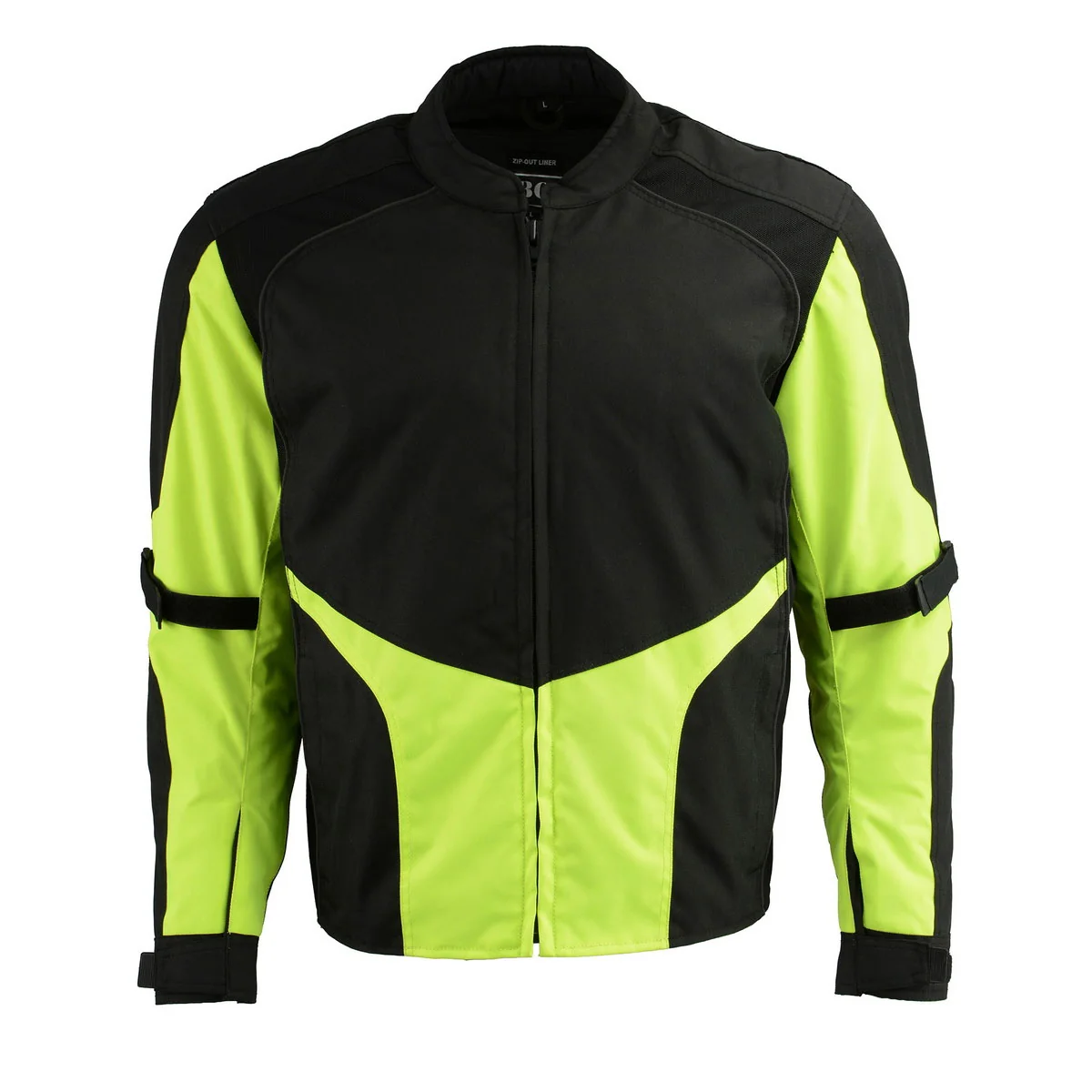 Optimized M Boss Motorcycle Apparel BOS11706 Men's Black Hi-Vis Green Nylon Motorcycle Racer Jacket with Armor Protection Fast