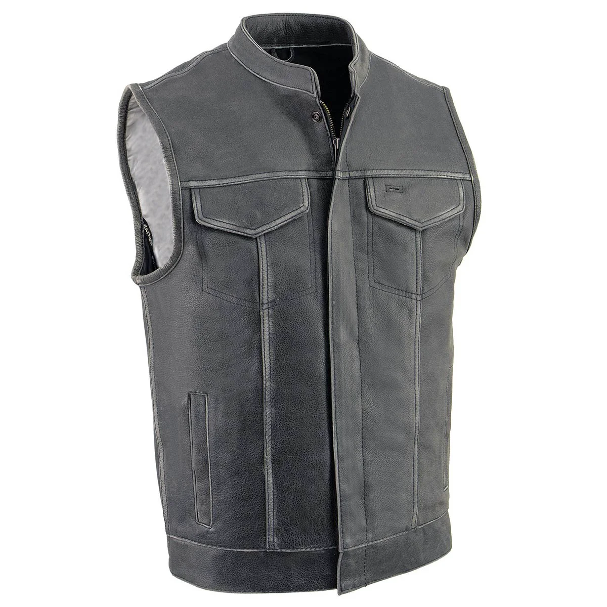 Lightweight Milwaukee Leather MLM3513 Men's Premium Leather Club-Style Motorcycle Vest w Snaps and Zipper Closure Fashionable
