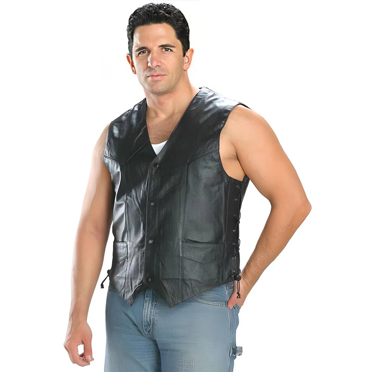 Selected USA Leather 201L Men's Black Classic Leather Side Lace Vest Easy-to-Use