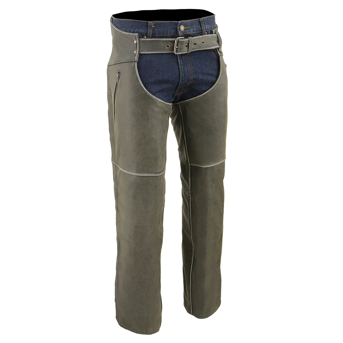 Durable Milwaukee Leather Chaps for Men's Vintage Grey Slate Leather - Deep Zipped Thigh Pockets Motorcycle Chap - MLM5536 Outstanding