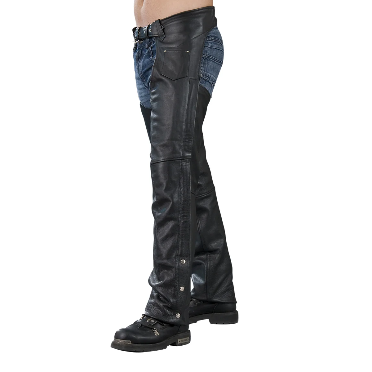 Refined Leather XS1115 Men s Classic Black Leather Chaps High-Grade