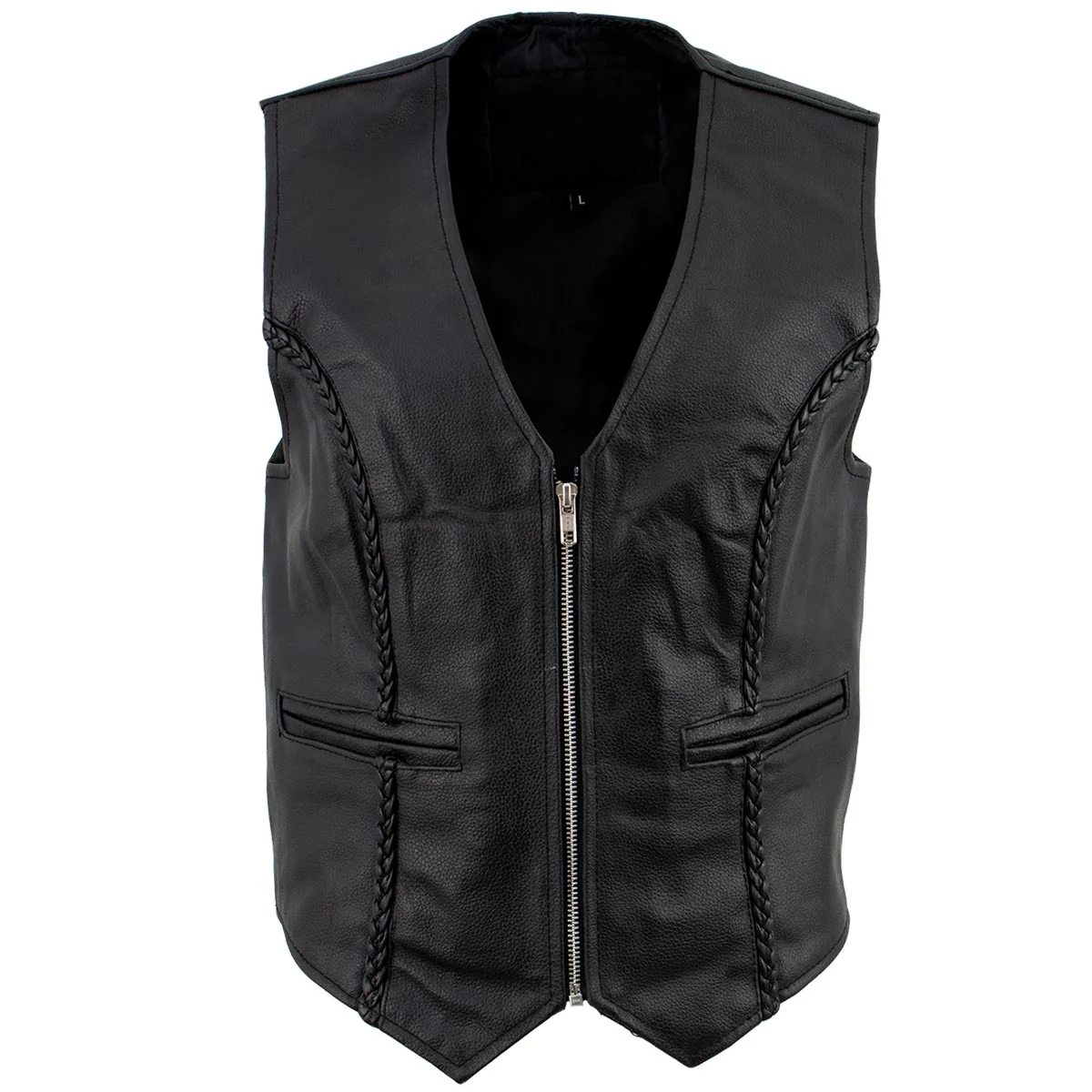 Trusted Ladies XS776 Black Braided Motorcycle Vest with Zipper Closure Elite