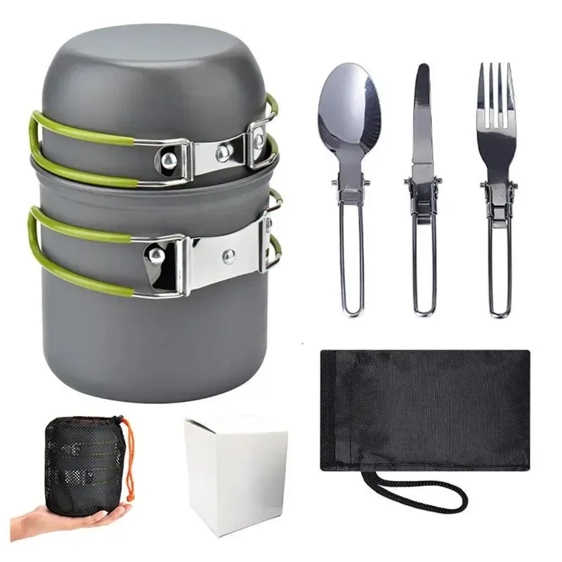 Selected NatureHike Camping Cookware Set with Mini Gas Stove – Pot Lid Foldable Cutlery for 1-2 People Picnic Cooking Kit Convenient
