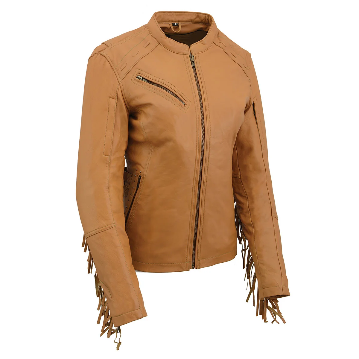 High-End Milwaukee Leather MLL2566 Ladies Fringed Racer Lightweight Saddle Leather Jacket Premium