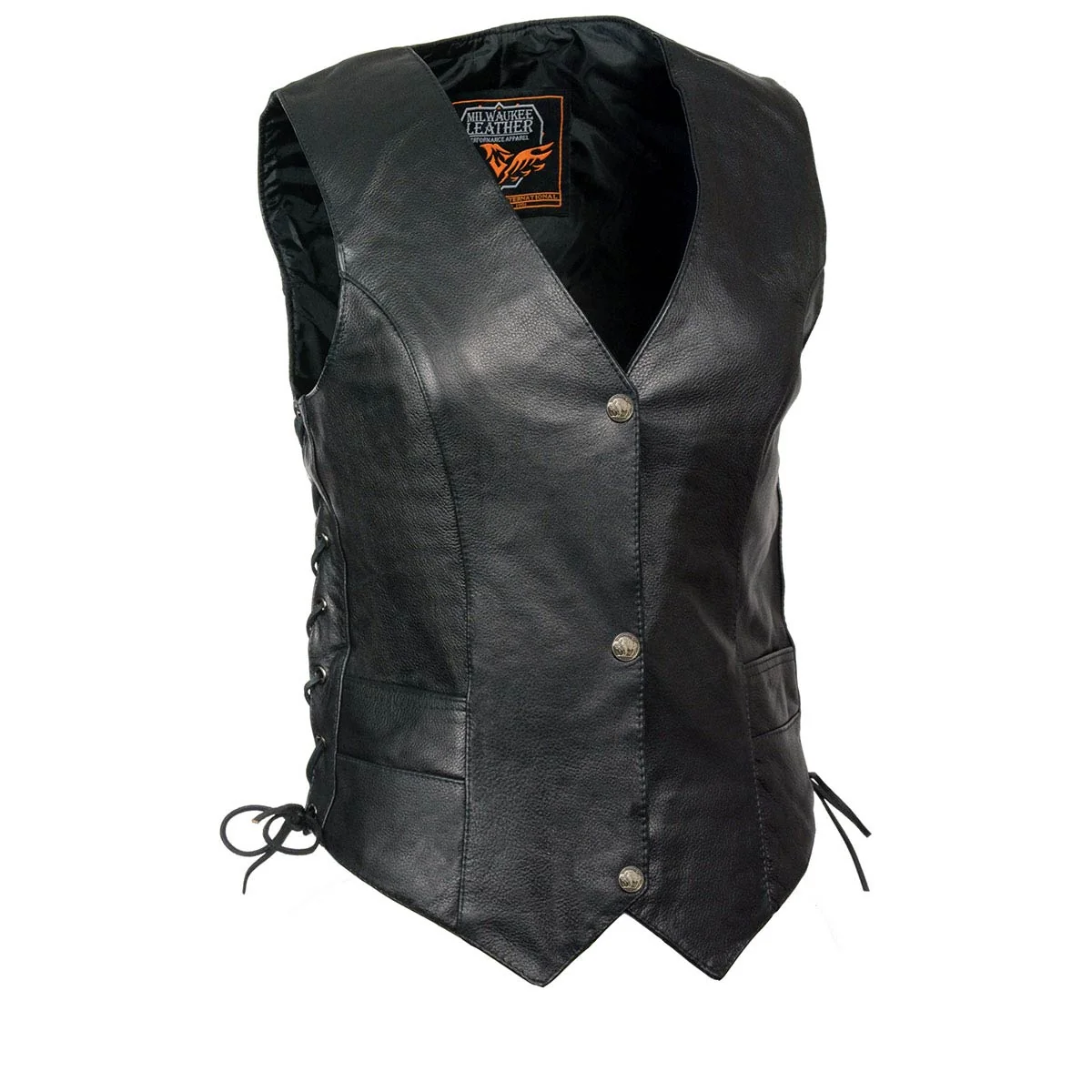 High-Performance Milwaukee Leather XS1254 Women's Classic Black 'Buffalo Snap Buttons' Side Lace Leather Vest Casual