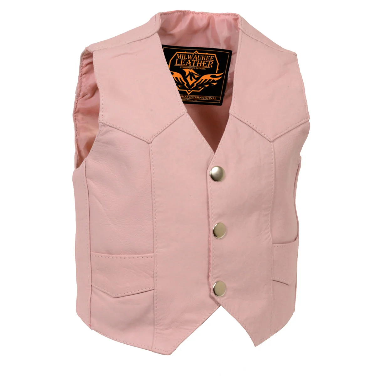 Traditional Milwaukee Leather SH2011PINK Girls Pink Three Snap Leather Vest Elegant