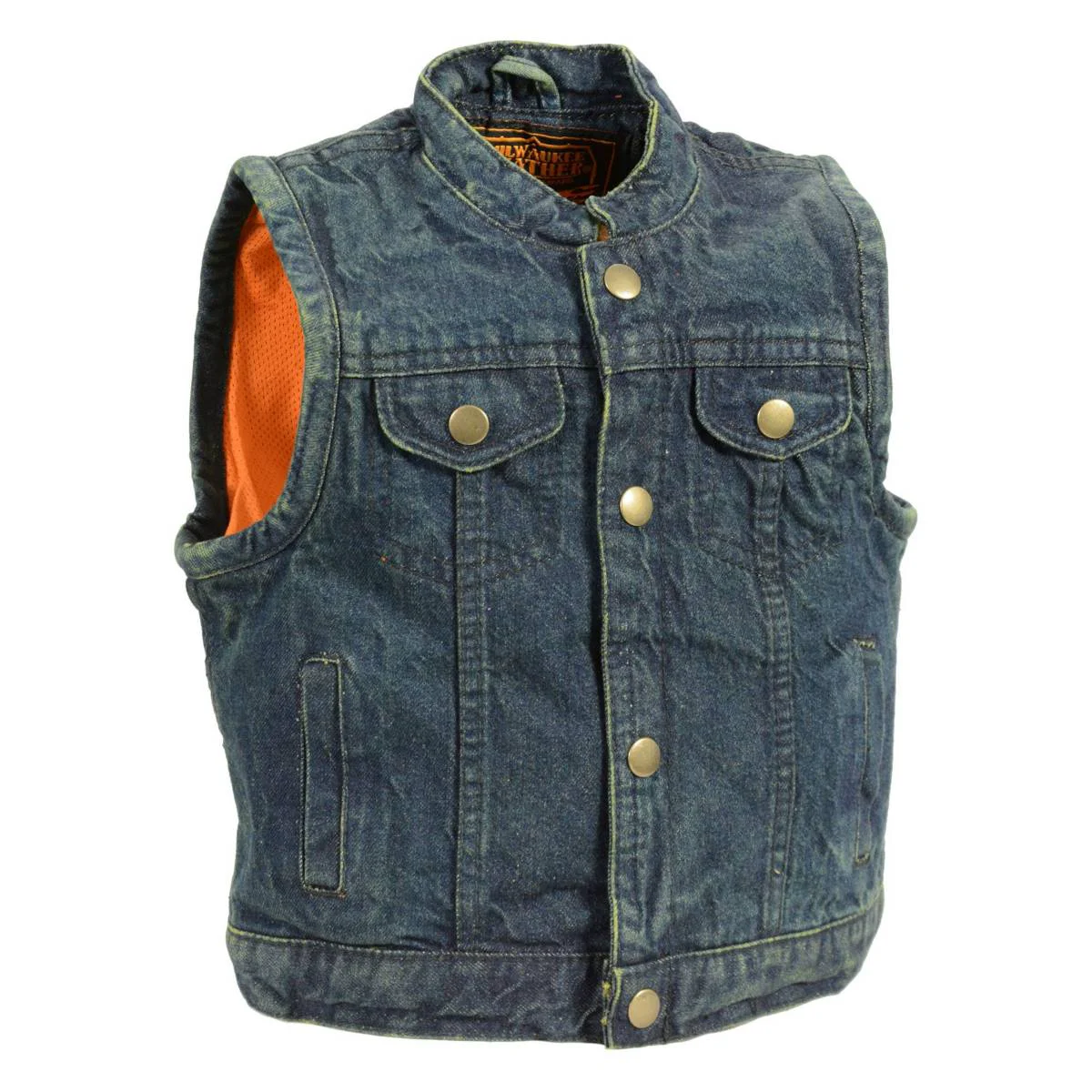 Powerful Milwaukee Leather MDK3920 Kids Blue Denim Club Style Snap Front Vest First-Class