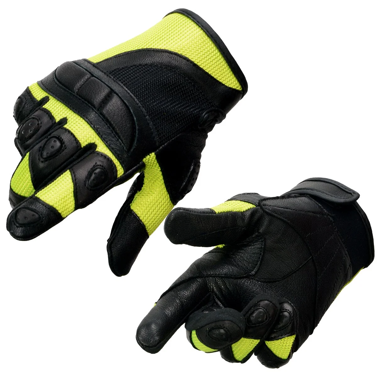 Durable Milwaukee Leather MG7740 Women's Padded Black Leather and Neon Green Mesh Racing Motorcycle Rider Gloves Natural