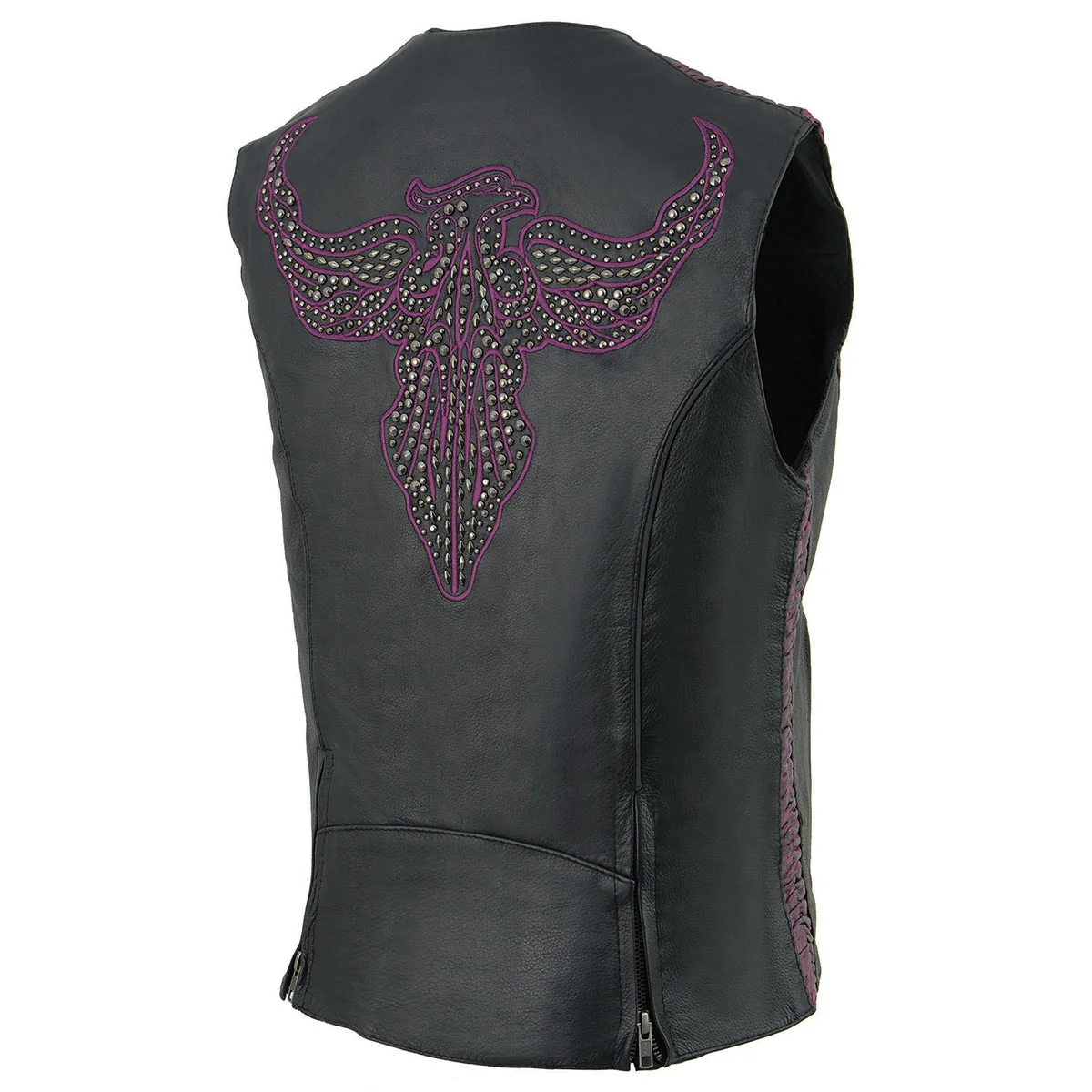 Trusted Milwaukee Leather MLL4570 Women's Studded Phoenix Black Purple Leather Motorcycle Vest w Embroidery Art Superior