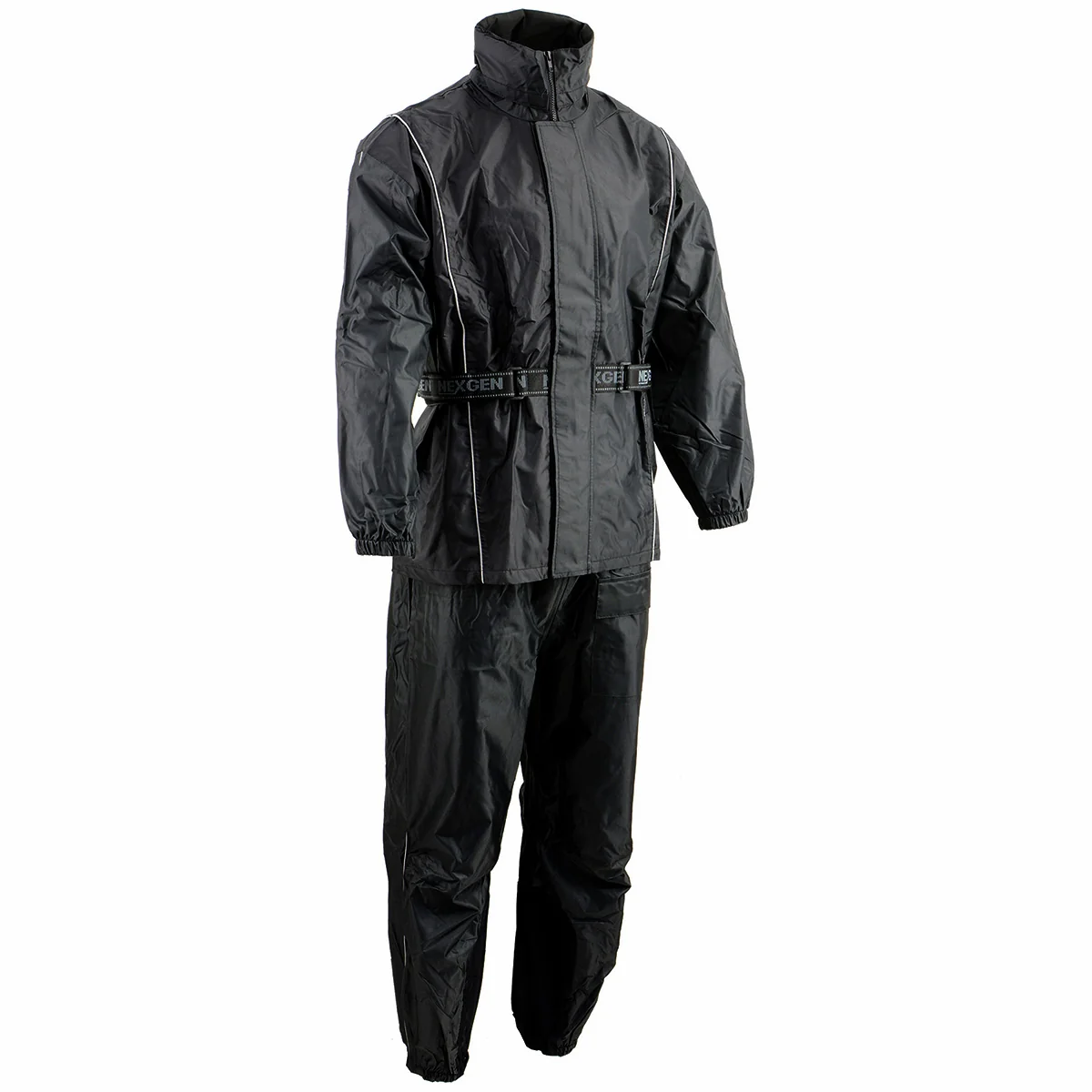 Recyclable NexGen SH2225 Men's Black Waterproof Rain Suit with Reflective Piping Flexible