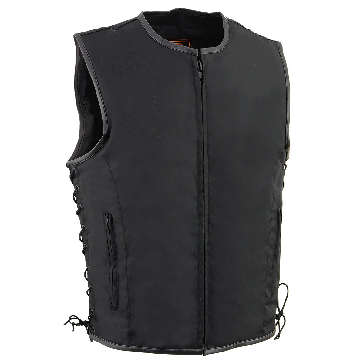 Pure Milwaukee Leather MPM3739 Men's Black 'Side Laced' Textile Zipper Front Motorcycle Vest Verified