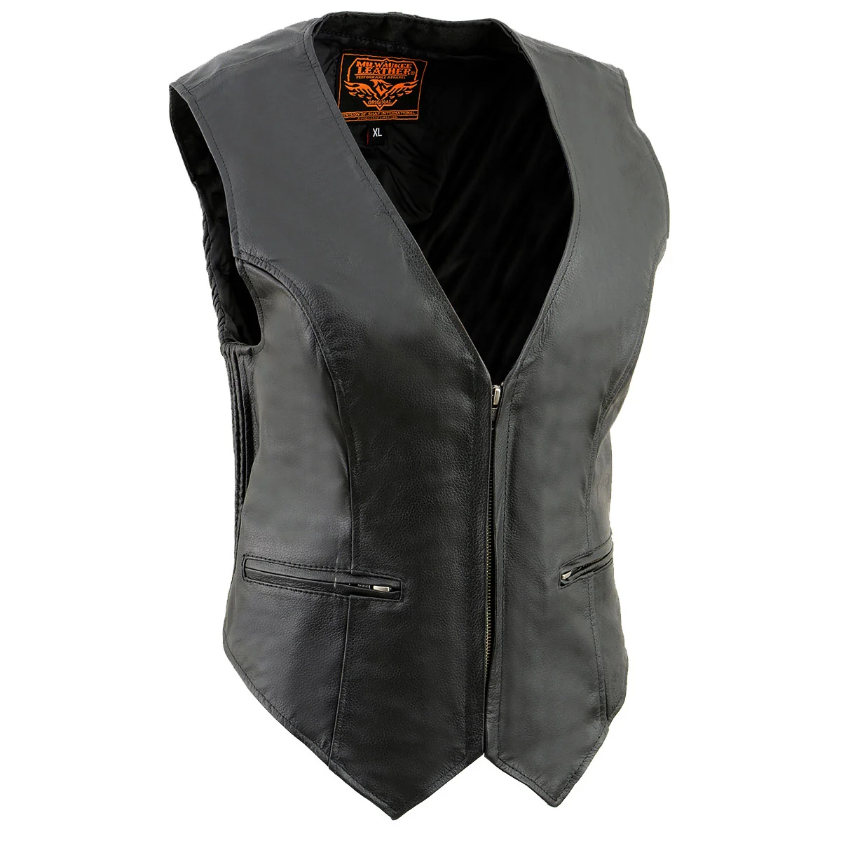 Expertly Made Milwaukee Leather SH1288 Women's Black Leather Deep V-Neck Motorcycle Rider Vest with Side Stretch Panels Trusted