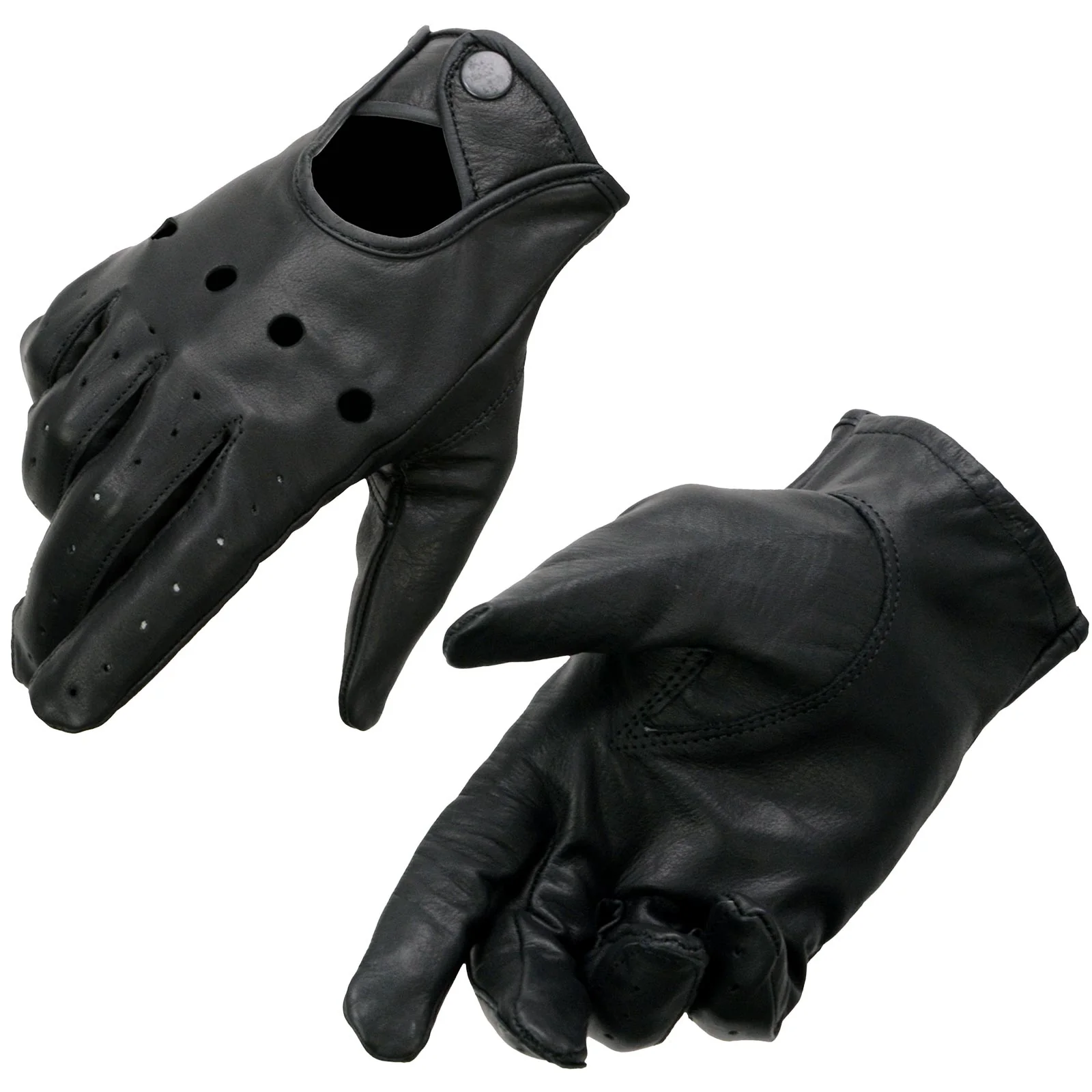 Fine Milwaukee Leather SH729 Men's Black Perforated Leather Full Finger Motorcycle Hand Gloves W Breathable Open Knuckle Functional