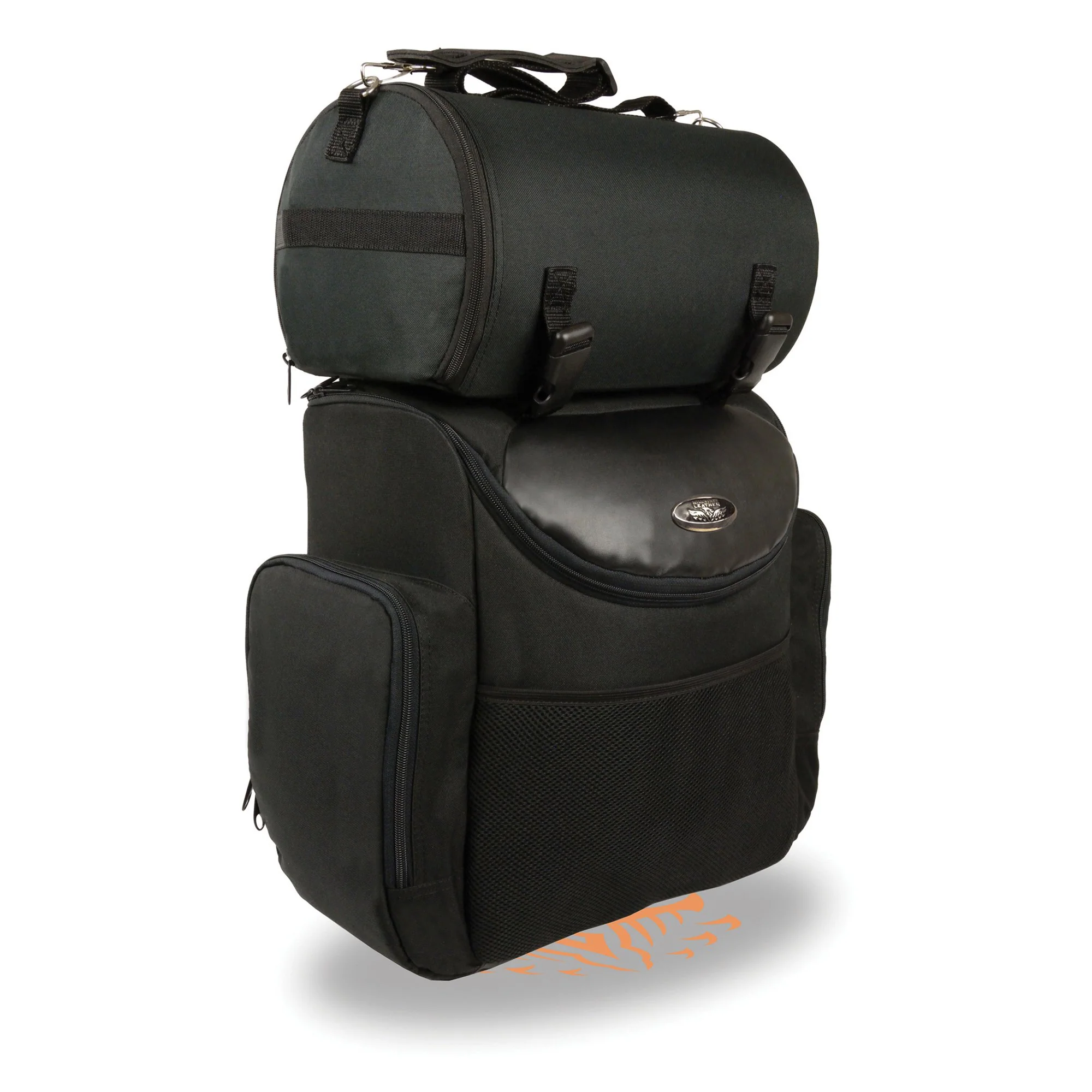 Crafted Milwaukee Leather SH617 Large Black Nylon Two Piece Sissy Bar Motorcycle Bag with Map Pocket High-Performance