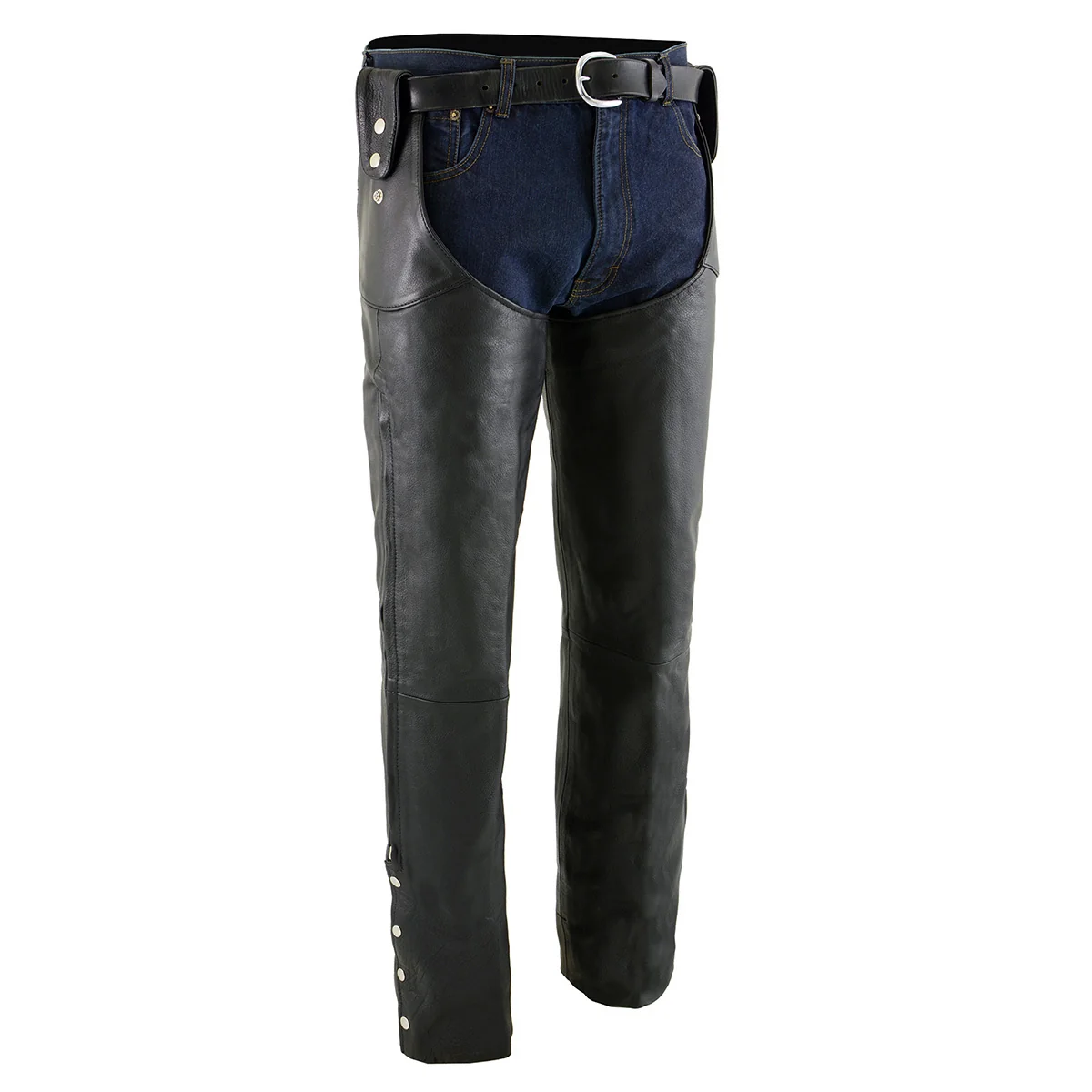 Smooth Milwaukee Leather Chaps for Men's Black Leather Belt Less- Adjustable Side Snap Loop Motorcycle Riders Chap- SH1198 Casual