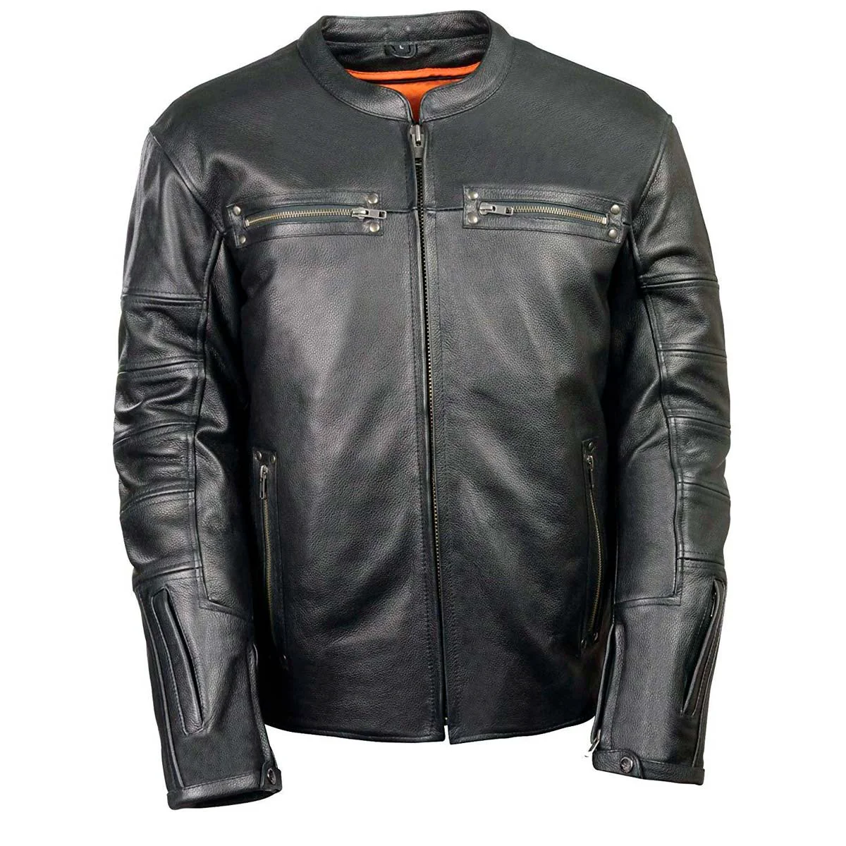 Elegant Milwaukee Leather MLM1590 Men's Throwback Black Leather Scooter Jacket with Side Stretch Relaxed