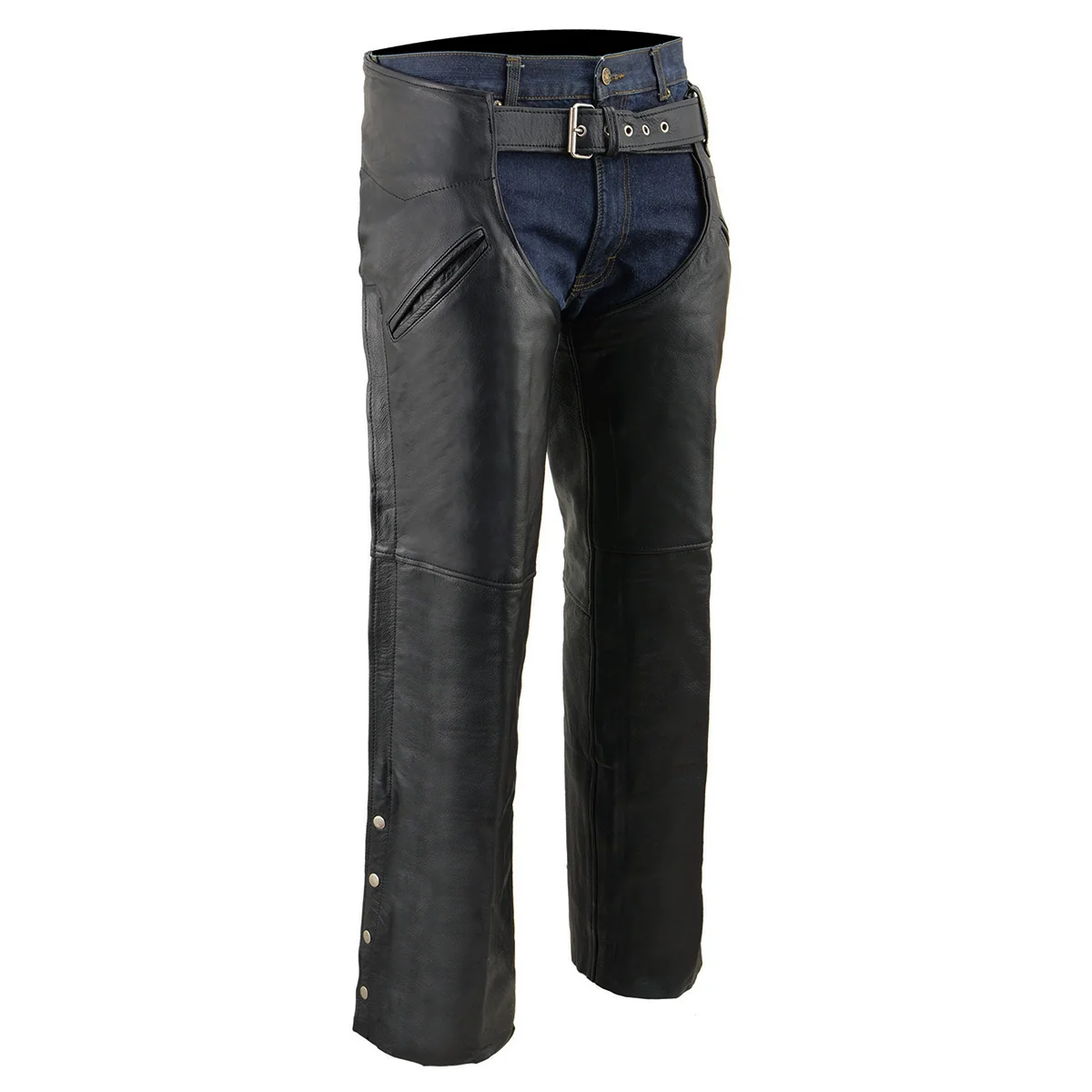 Comfortable Milwaukee Leather Chaps for Men's Black Leather Slash Pocket- Snap Out Thermal Lined Motorcycle Riders Chap- SH1103 Pure