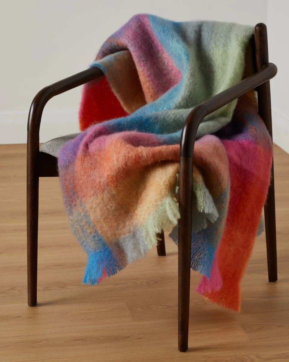 High-Grade Foxford Colour Block Mohair Throw Premium Material