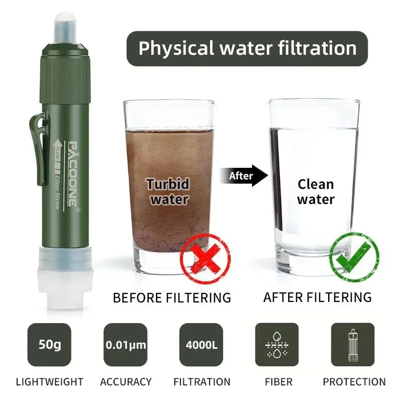 Fast Mini Camping Water Filter Straw with Carbon Fiber Water Bag – Portable Purification Kit for Hiking Survival Quality