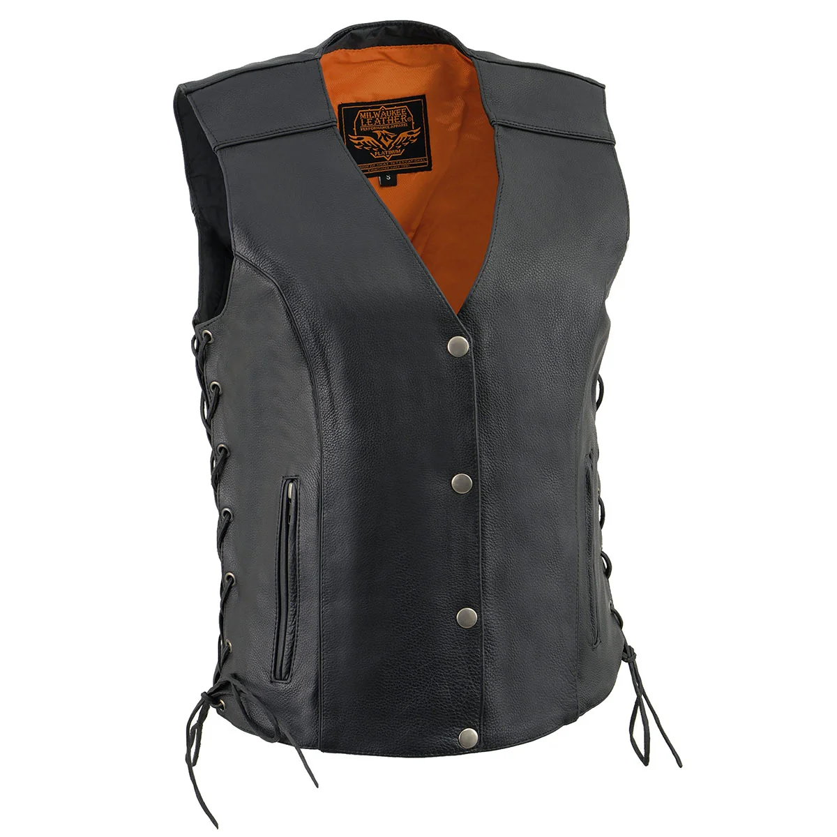 Luxury Milwaukee Leather MLL4500 Women's Classic Black Leather V-Neck Motorcycle Rider Vest w Side Laces Unique