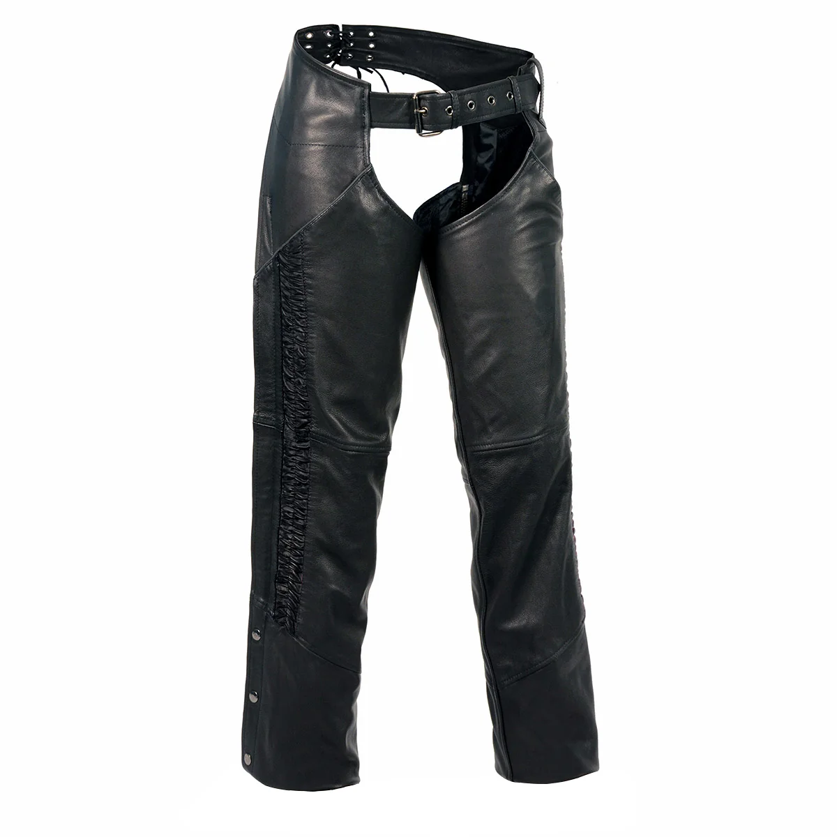 High-Performance Milwaukee Leather Women's Black Leather Hip Set Motorcycle Chaps w Crinkled Leg Striping MLL6500 Original Design