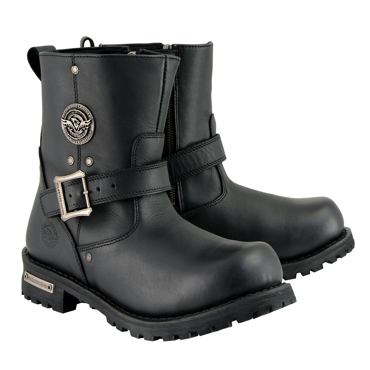 Fine Milwaukee Leather Men's Black Leather Wide Width 6-inch Classic Engineer Motorcycle Boots w Side Zipper MBM9040W Green