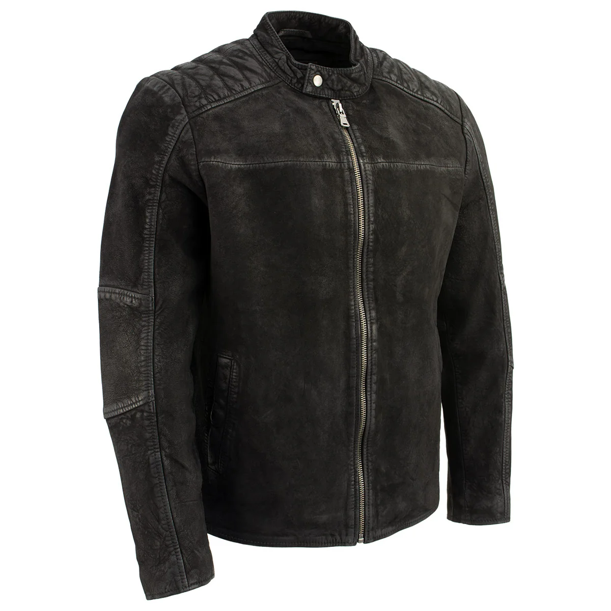 High-Quality Milwaukee Leather Vintage SFM1801 Men's Black Nubuck Leather Zipper Front Motorcycle Style Fashion Jacket Powerful