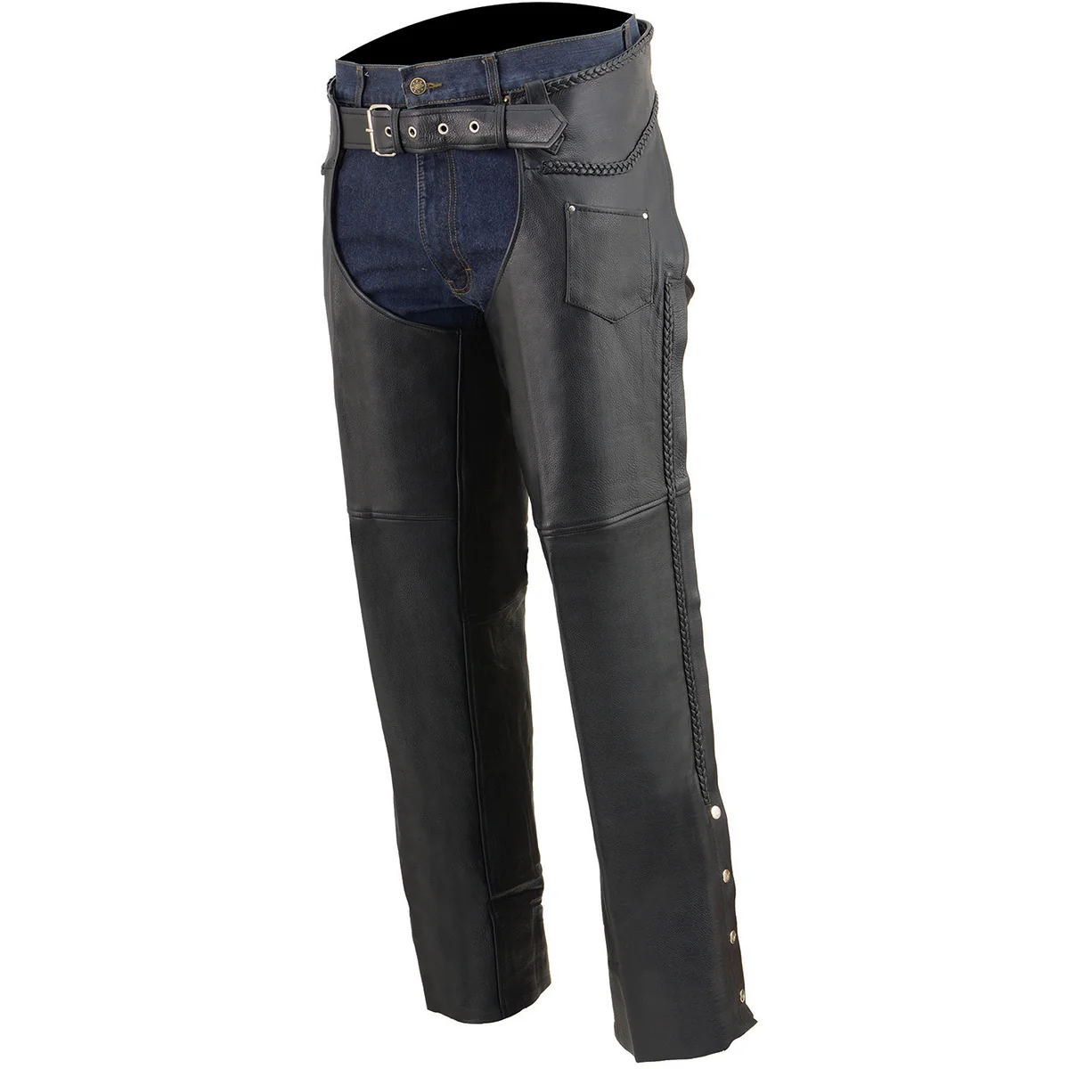 Reusable Milwaukee Leather SH1135 Men's 'Braided' Black Classic Leather Motorcycle Chaps Trendy
