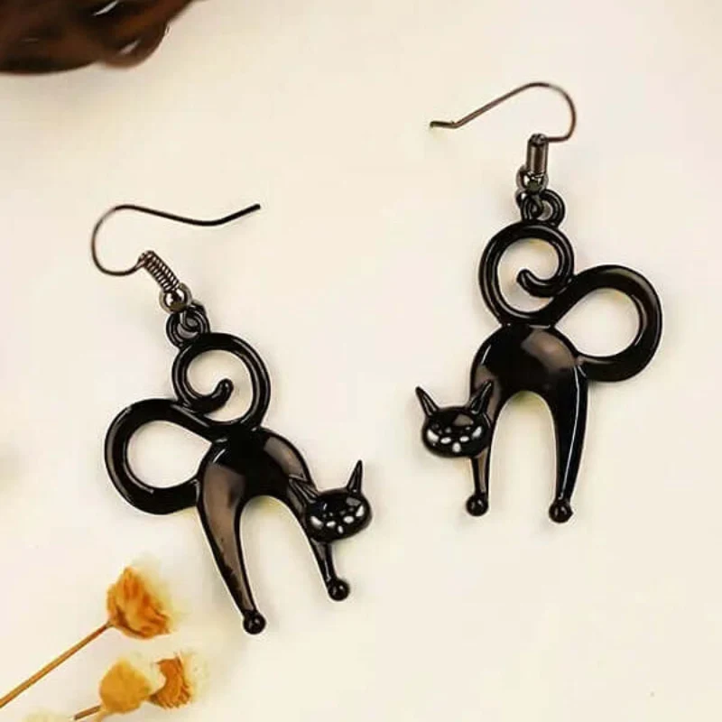 First-Class Halloween Black Cat Earring Traditional