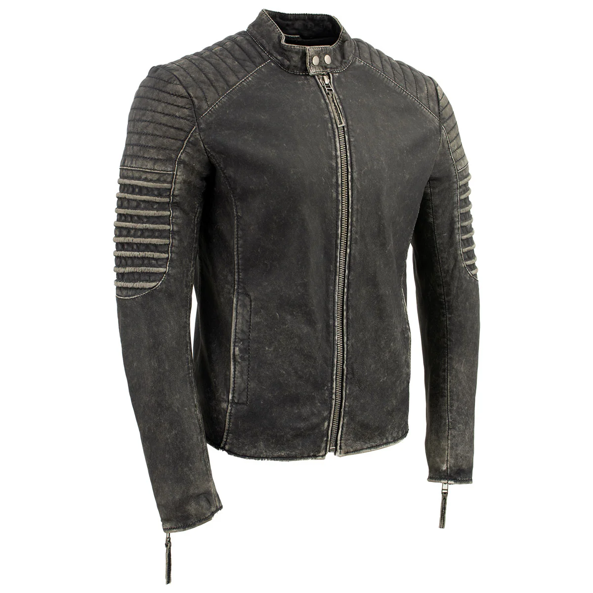 Elegant Milwaukee Leather Vintage SFM1808 Men's Black Leather Seamed Shoulder Zipper Front Jacket Versatile