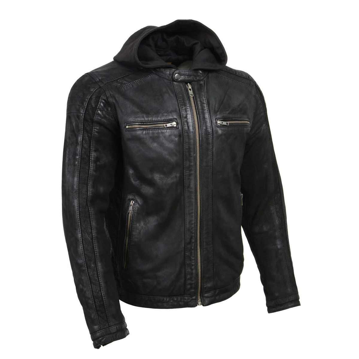 Professional Milwaukee Leather Vintage SFM1807 Men's Black Premium Leather Hooded Jacket Crafted
