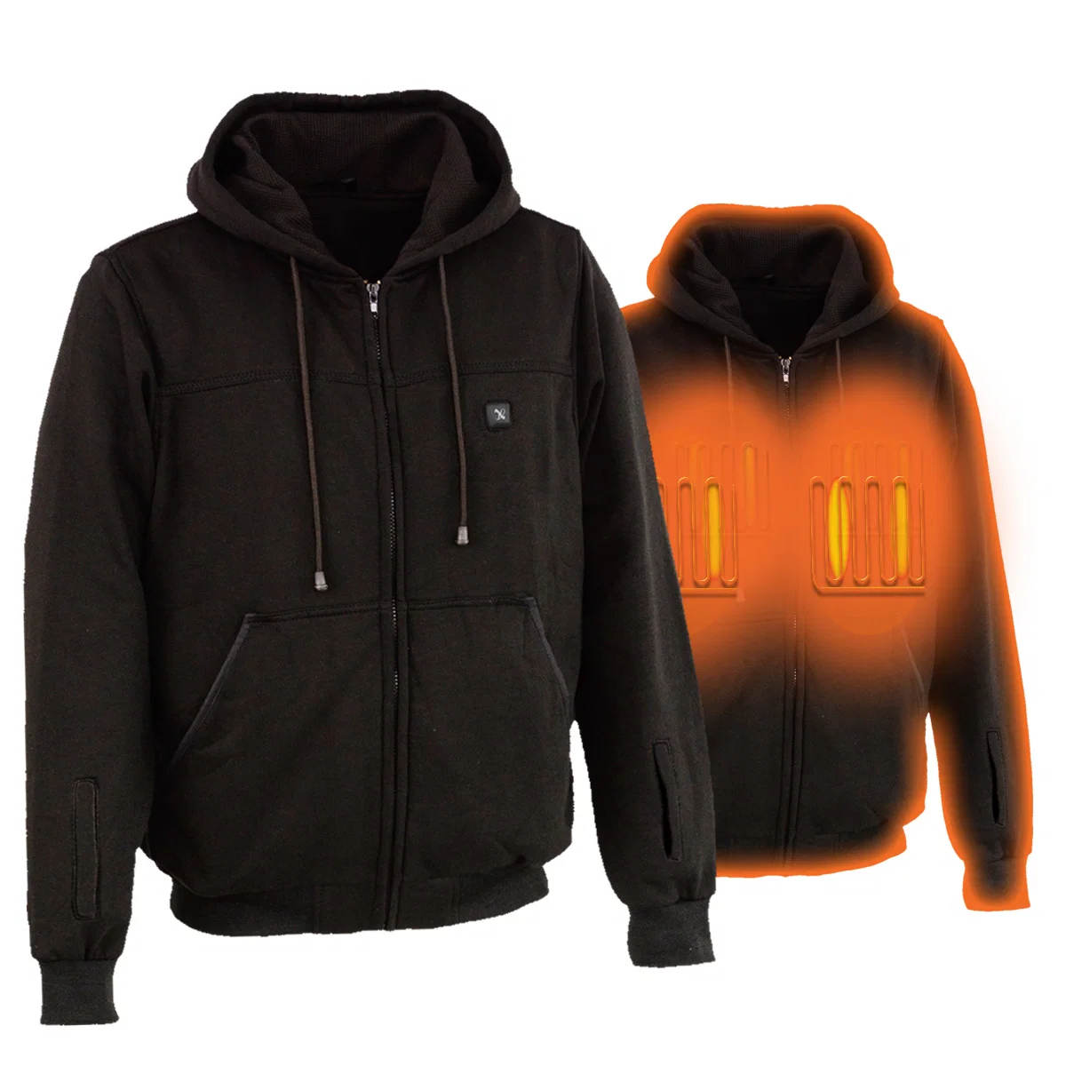 Long-Lasting Nexgen Heat NXM1717DUAL Men's Black Heated Hoodie w Dual Power Technology - Biker Jacket for Winter w Battery Pack Premium