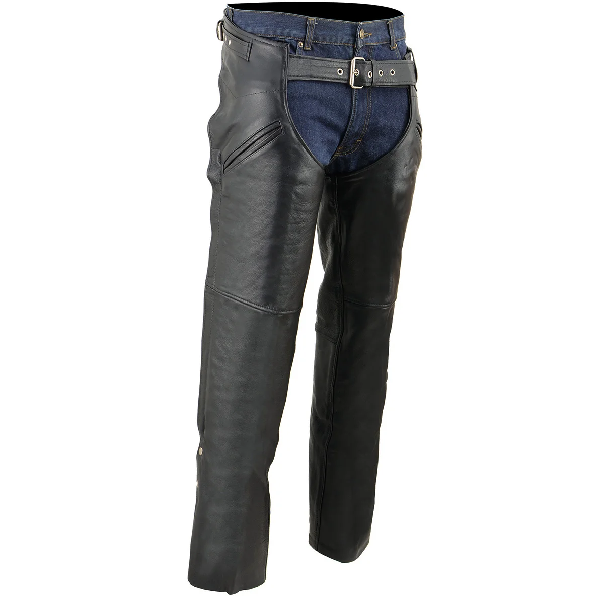 Eco-Friendly Milwaukee Leather SH1123 Men's Black Leather Holster Chap with Thigh Pockets Exclusive