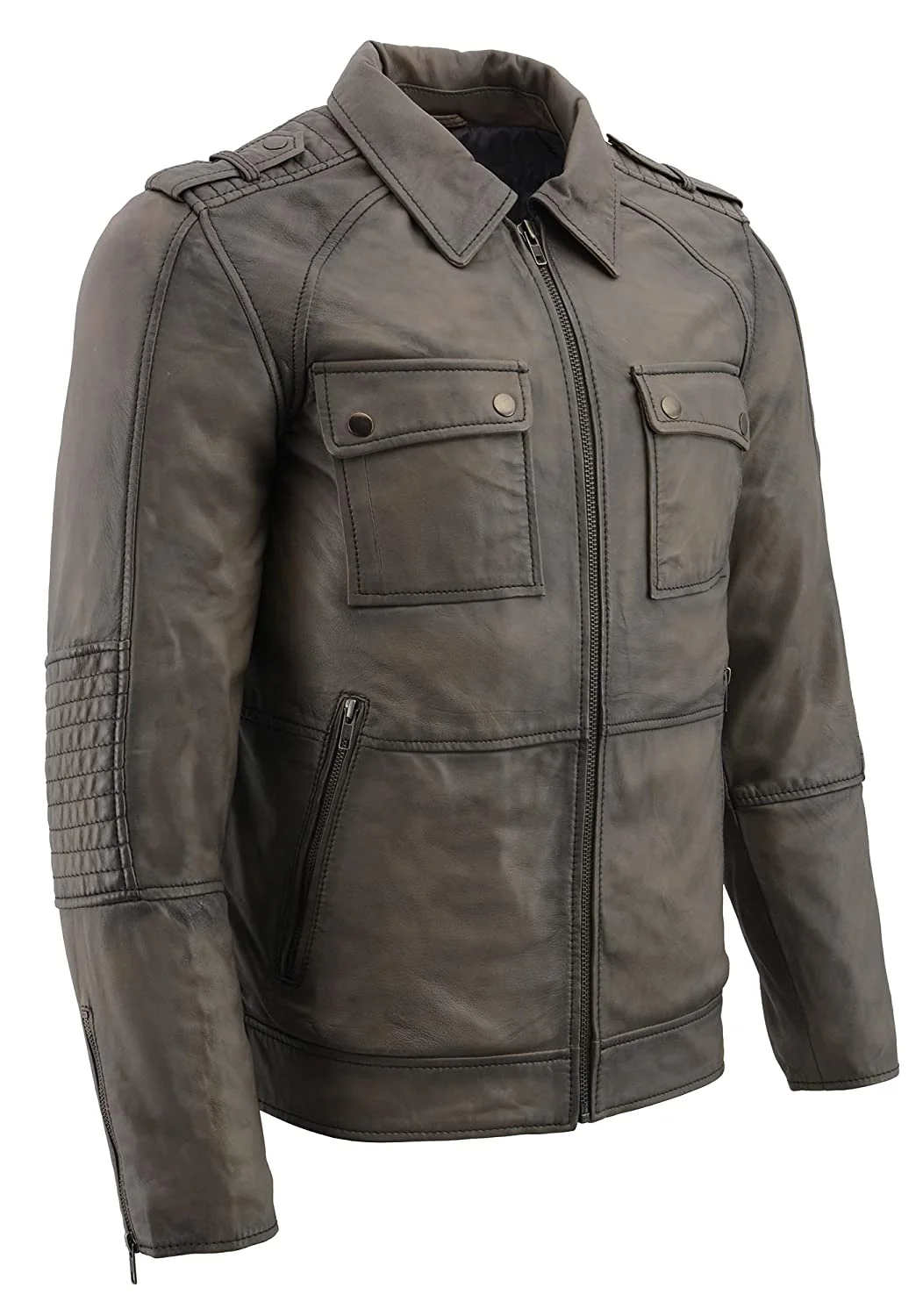 Superior Milwaukee Leather SFM1810 Men's Anthracite Patch Pocket Lambskin Leather Jacket Soft