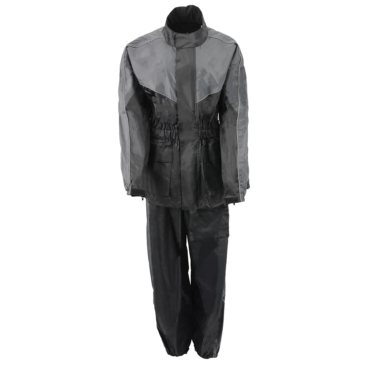 Excellent NexGen Ladies XS5001 Black and Grey Water Proof Rain Suit with Reflective Piping Detailed