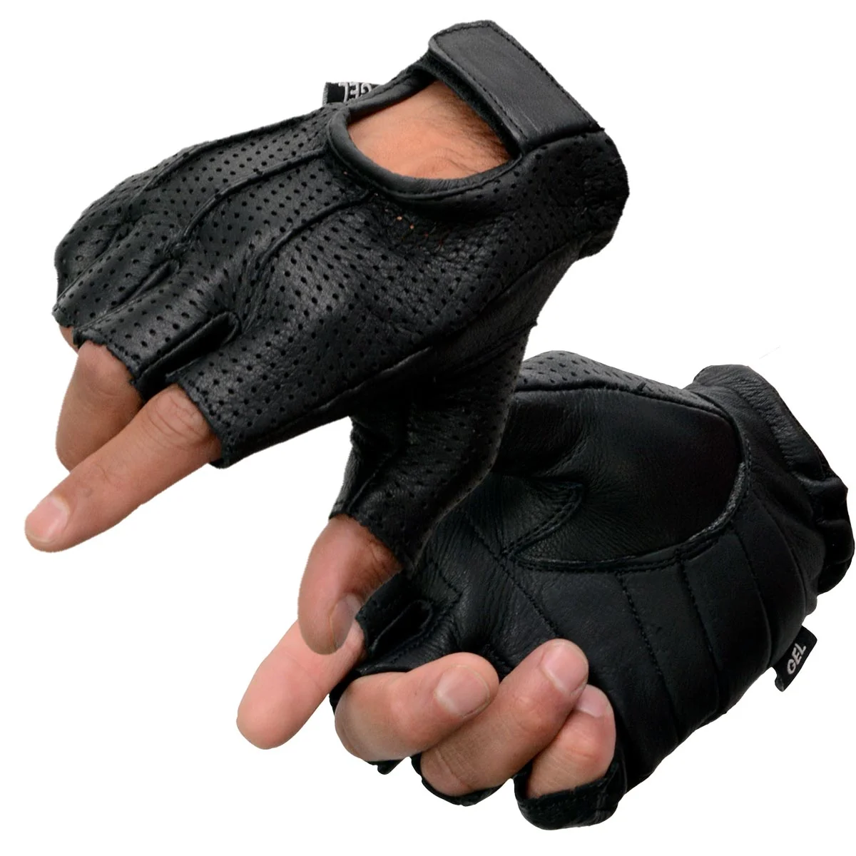 High-End Milwaukee Leather SH877 Men's Fingerless USA Deerskin Black Perforated Leather Motorcycle Gloves w Gel Palm Exclusive